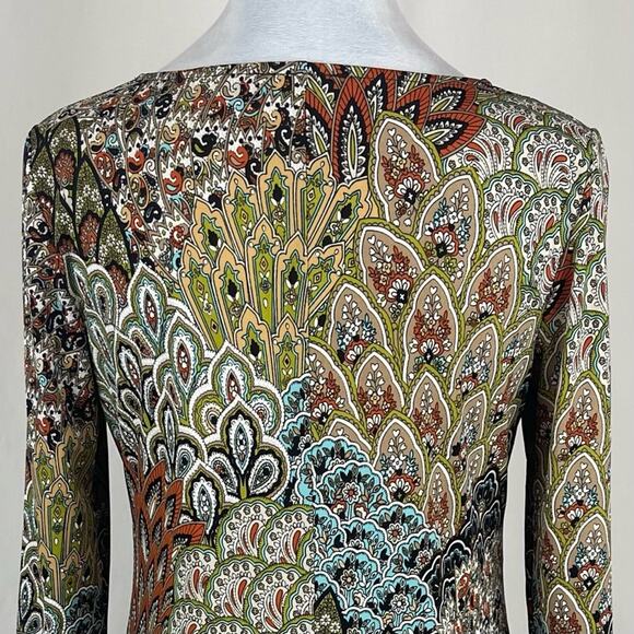MSK Brown Orange Tan Peacock Print Boho Hippie Festival Dress NWOT Size M - Picture 7 of 13